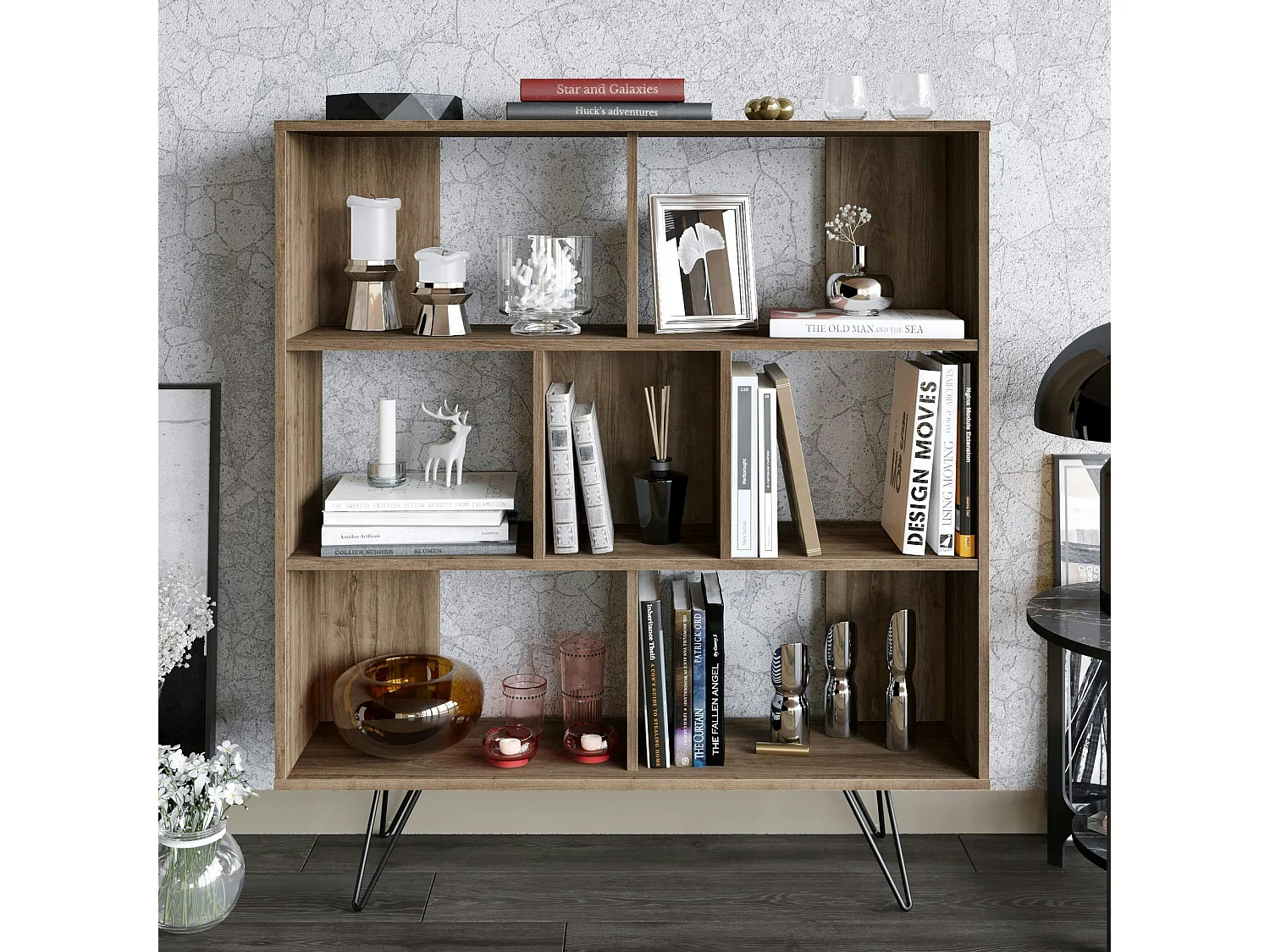 Bibliothèque murale moderne sur pieds - effet pin JENA