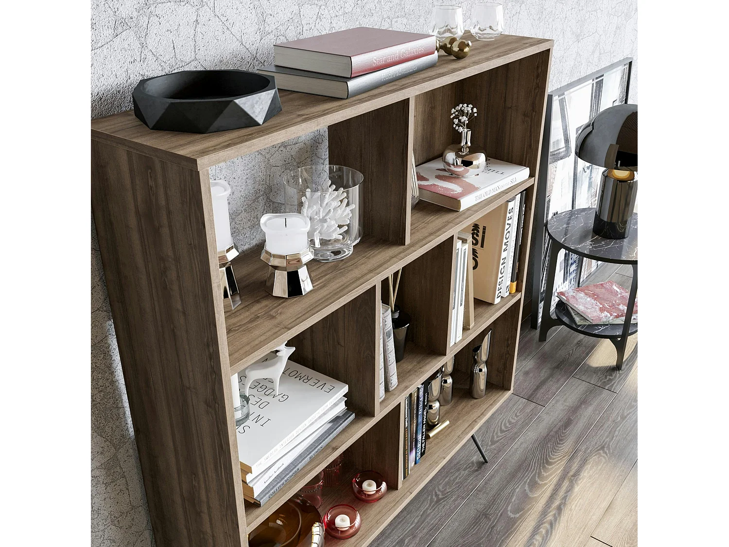 Bibliothèque murale moderne sur pieds - effet pin JENA