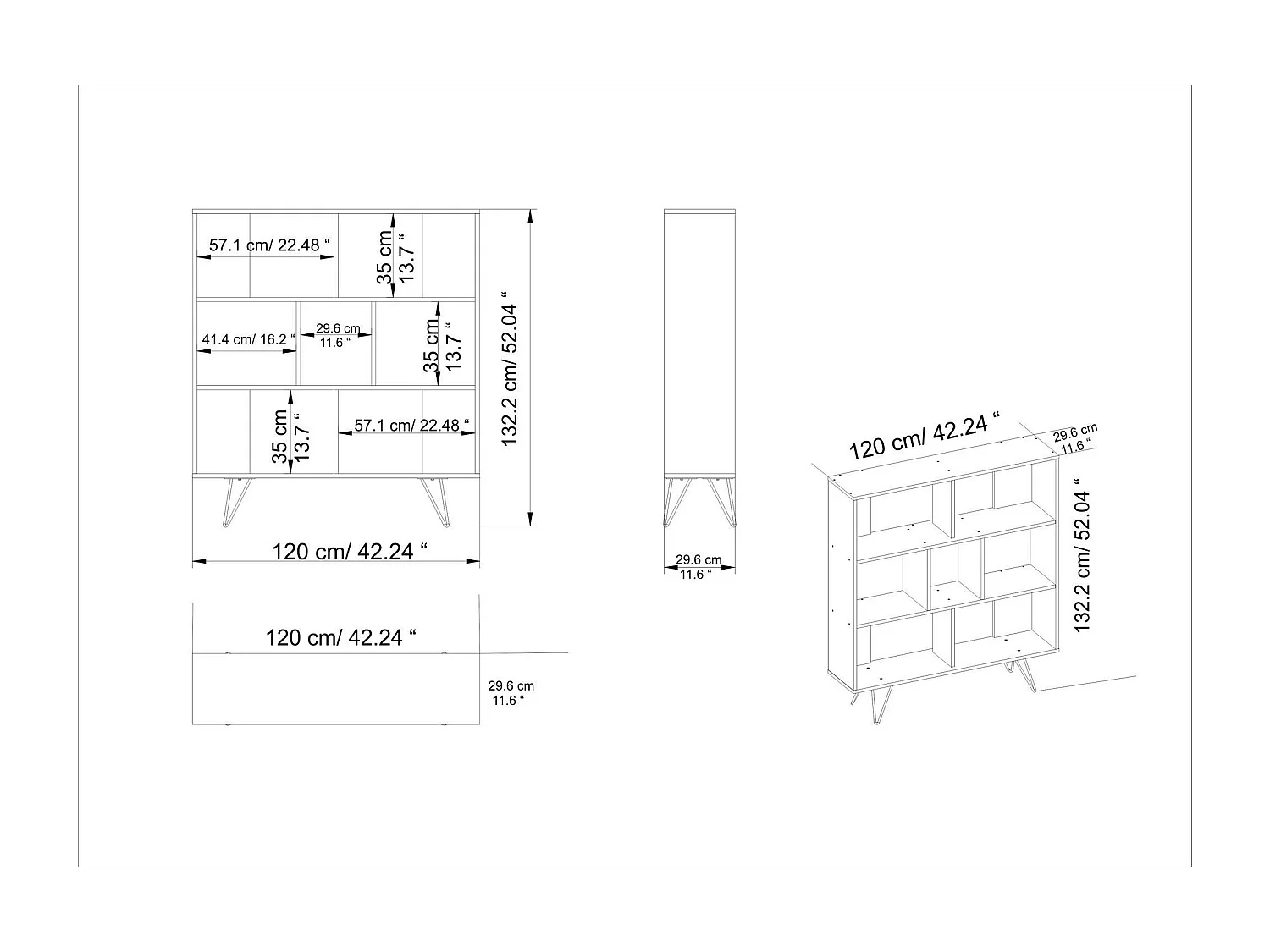 Bibliothèque murale moderne sur pieds - effet pin JENA