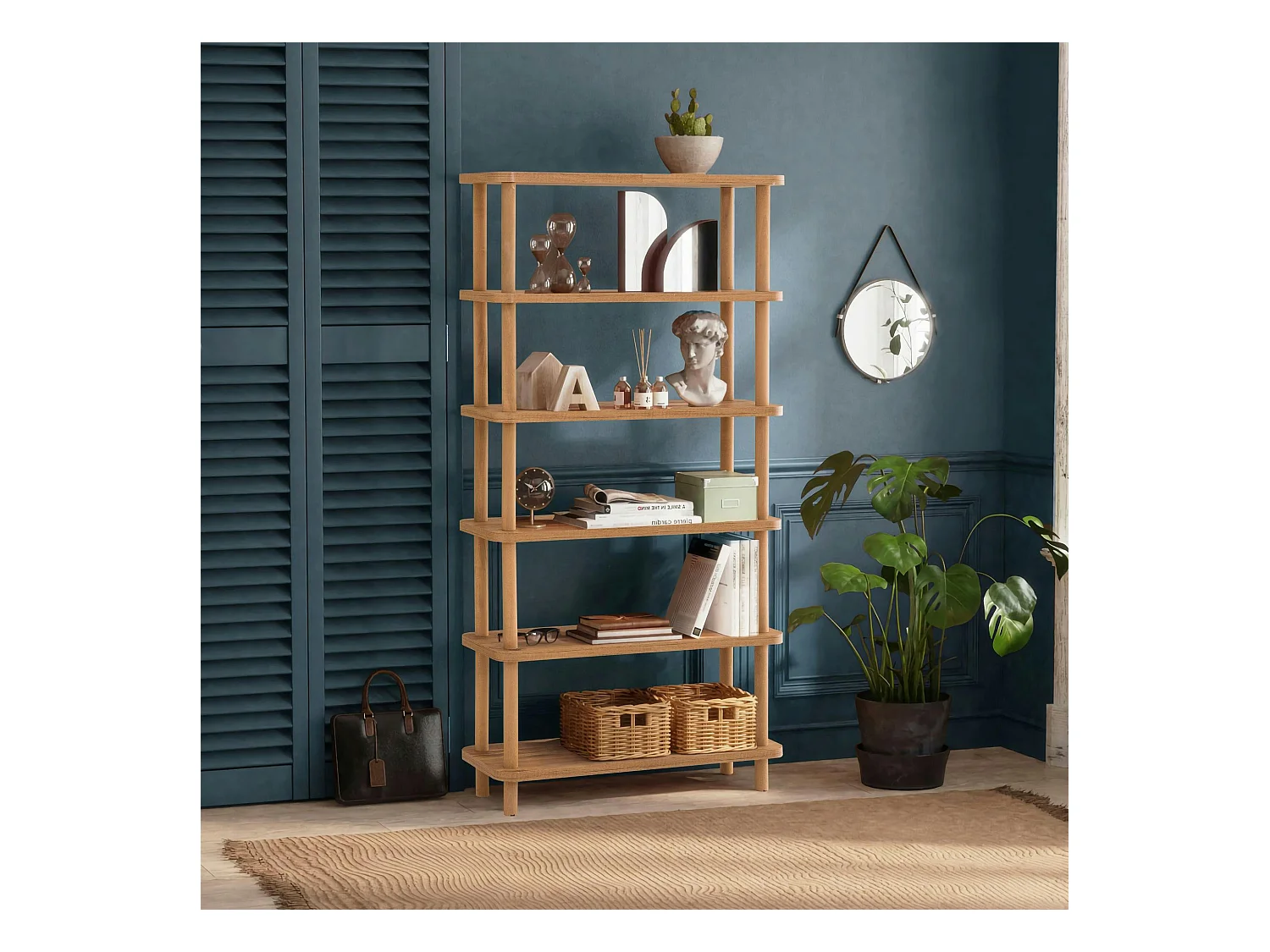 Bibliothèque étagère effet pin - 6 niveaux MARFA