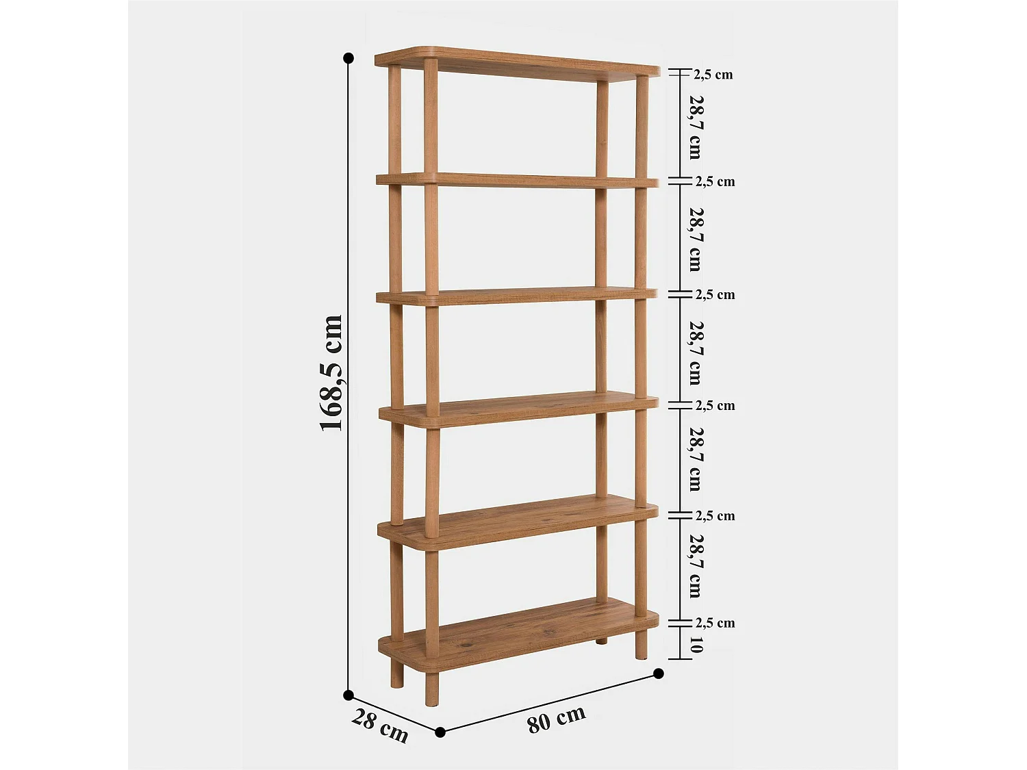Bibliothèque étagère effet pin - 6 niveaux MARFA