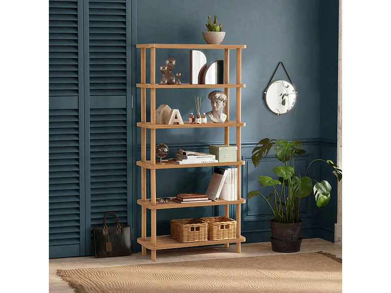 Bibliothèque étagère effet pin - 6 niveaux MARFA