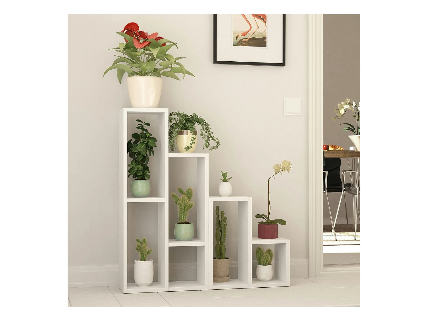 Bibliothèque escalier blanche à niches ouvertes MARFA