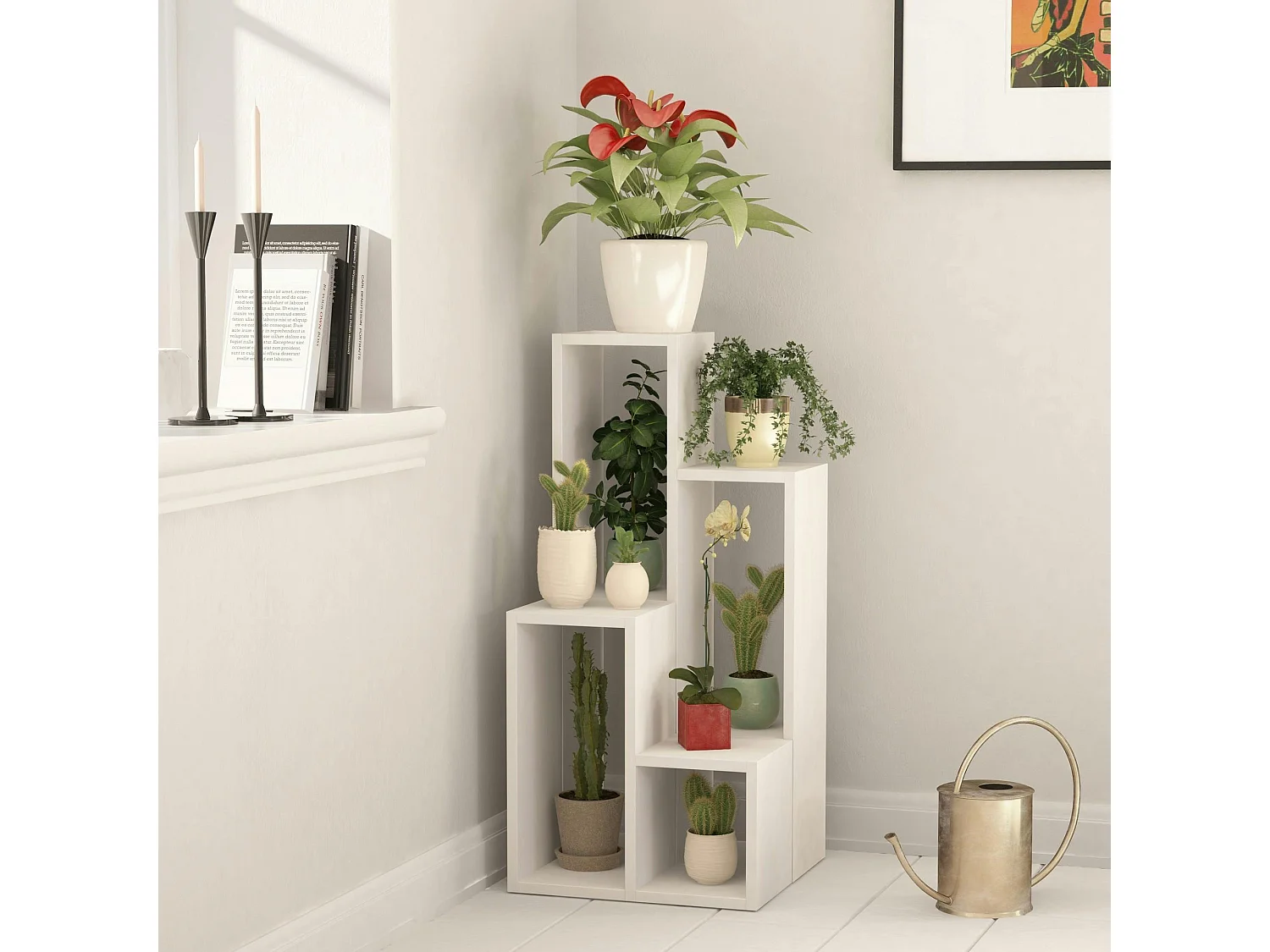 Bibliothèque escalier blanche à niches ouvertes MARFA