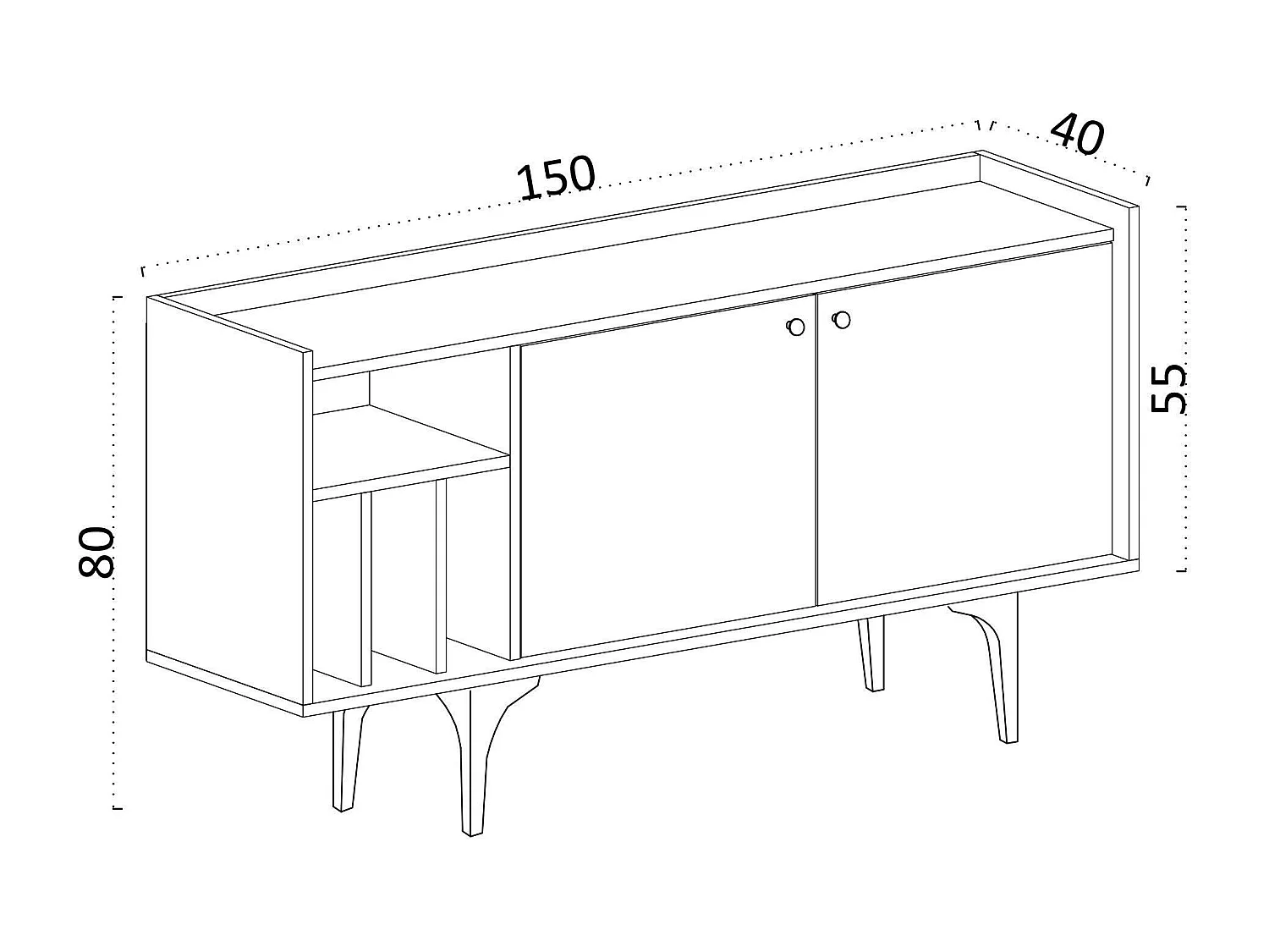 Buffet moderne 2 portes avec niches rangement - effet chêne JENA