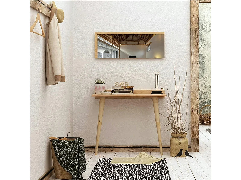Console bureau effet chêne avec miroir rectangulaire MARFA
