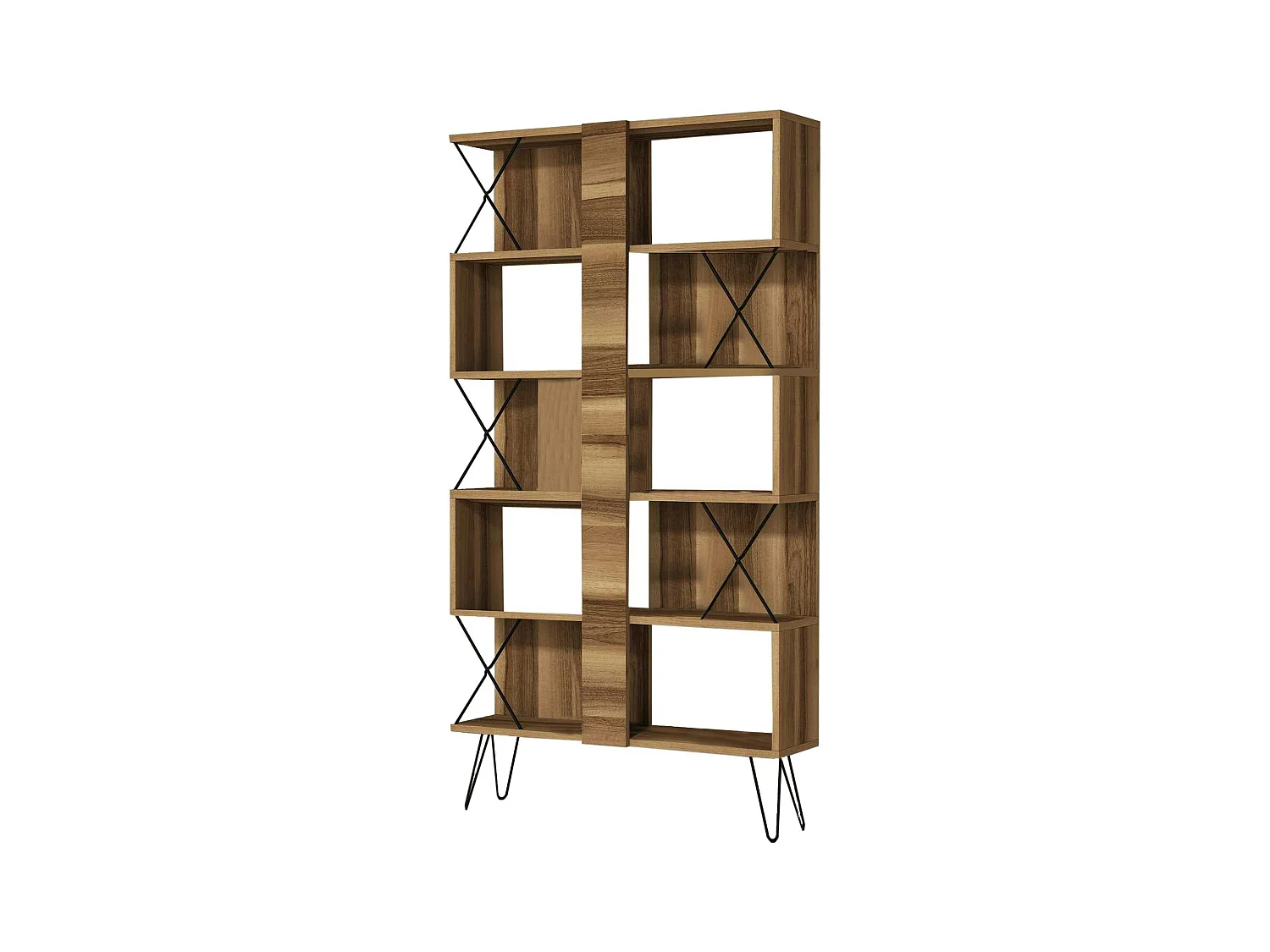 Bibliothèque moderne effet noyer à croisillons noirs JENA