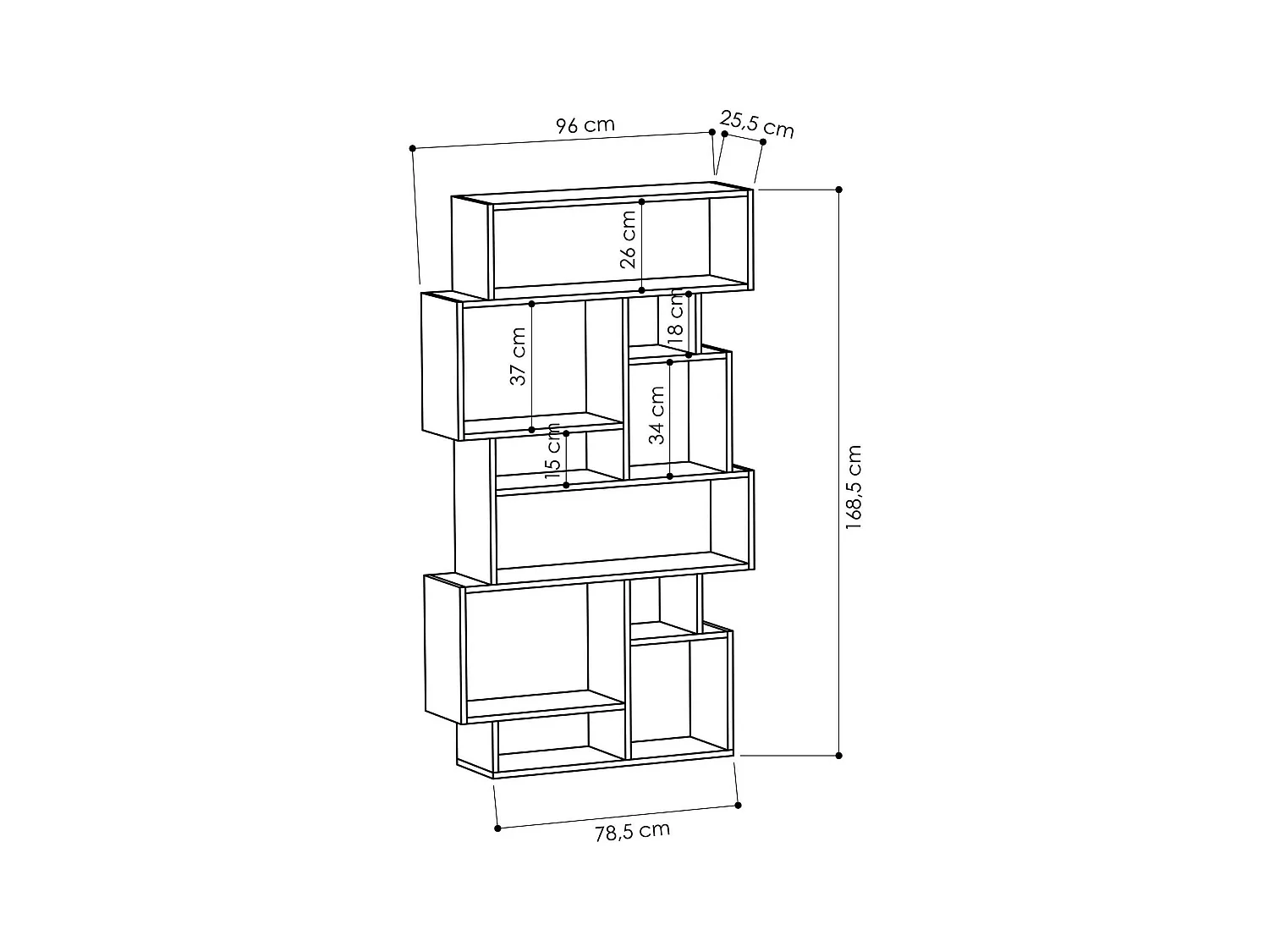Bibliothèque design effet pin à étagères décalées MARFA