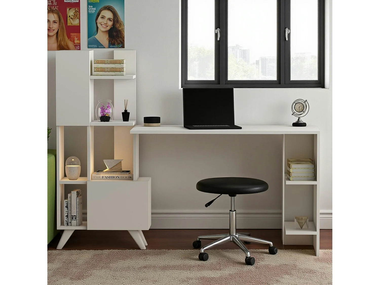 Bureau ado blanc avec rangement - style moderne MARFA