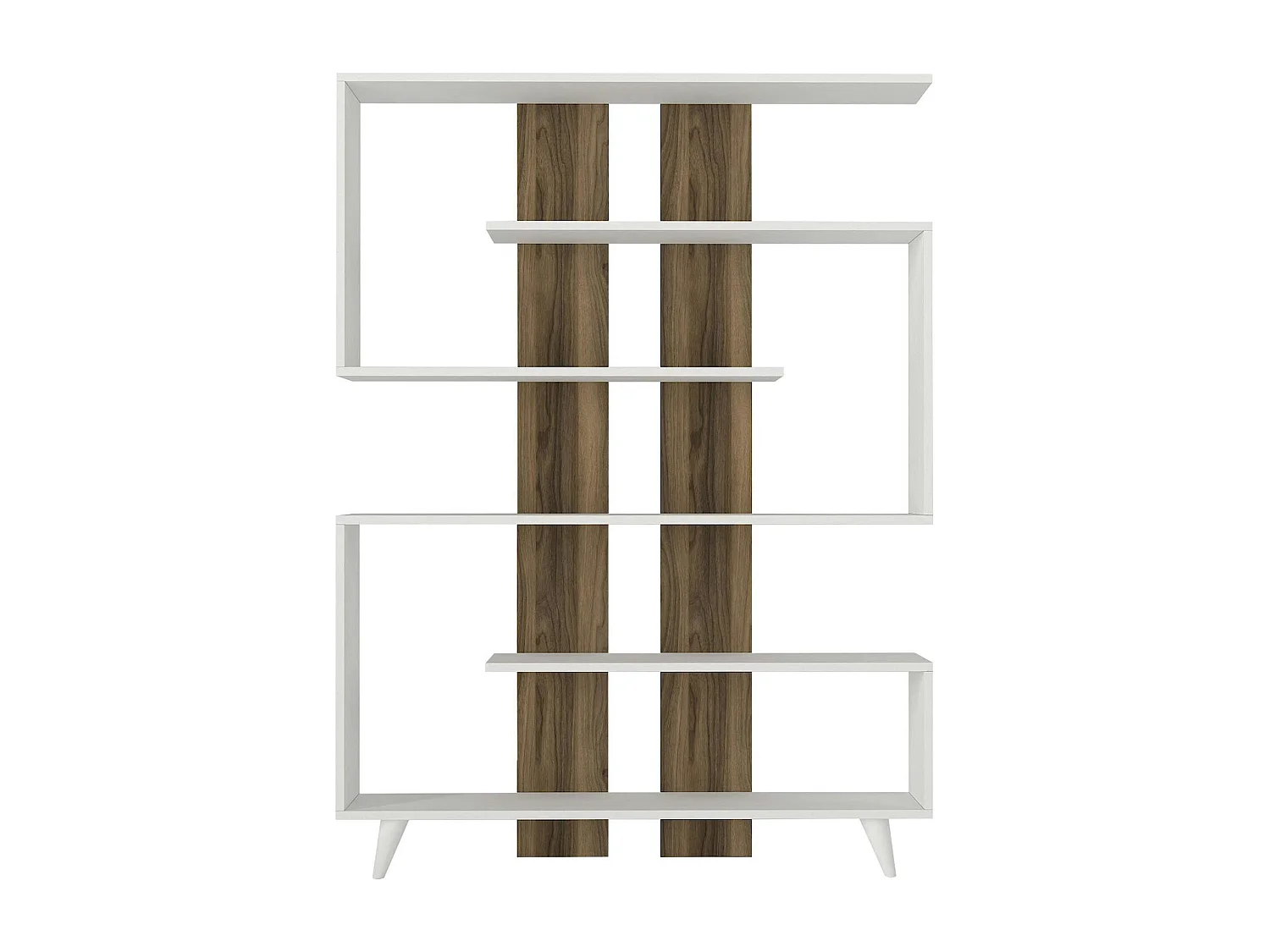 Bibliothèque moderne labyrinthe - blanc et effet noyer MARFA