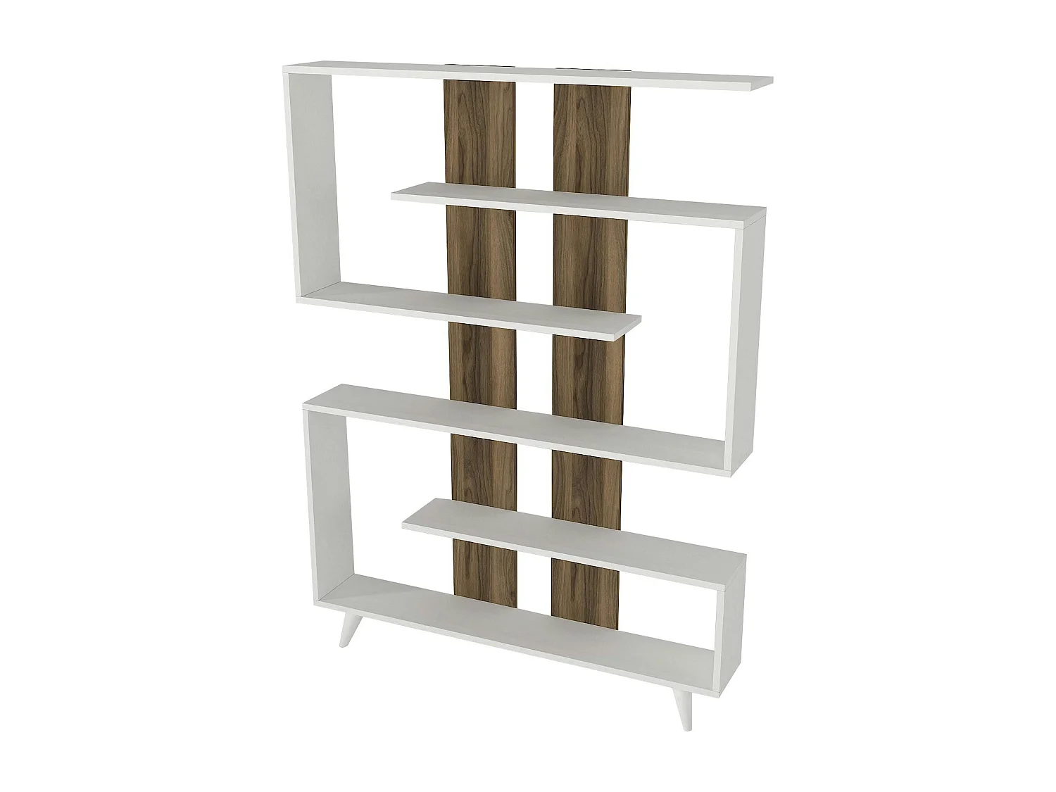 Bibliothèque moderne labyrinthe - blanc et effet noyer MARFA