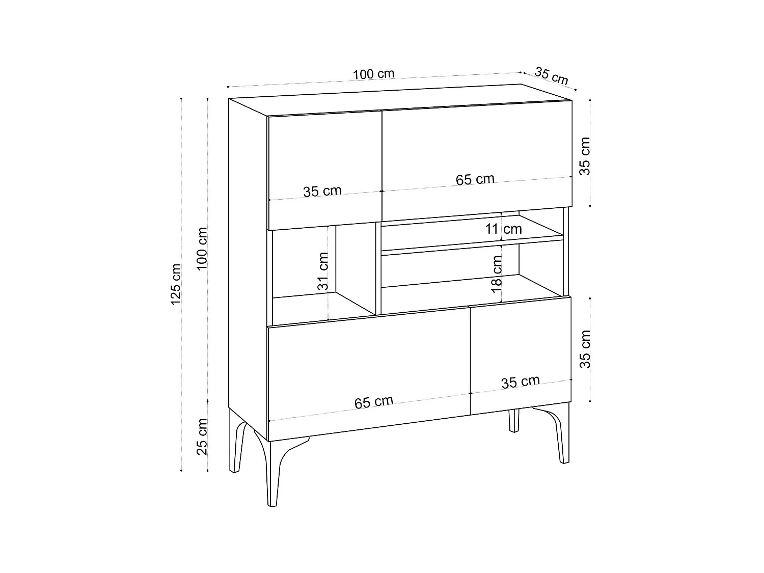 Buffet haut moderne effet chêne - 3 niches centrales JENA