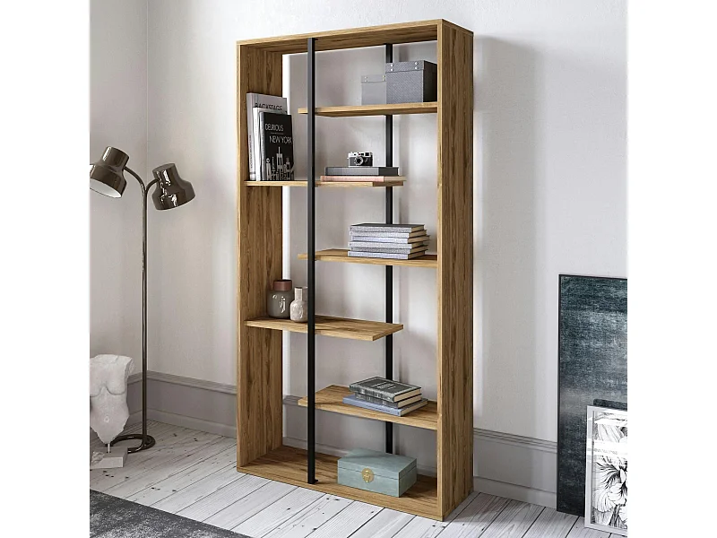 Bibliothèque moderne effet noyer et baguettes noires JENA