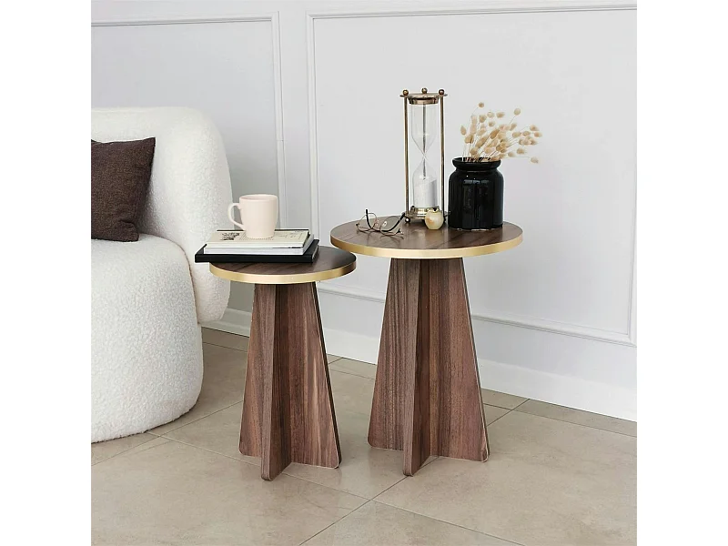 Bout de canapé moderne effet noyer - pieds trapèze, 2 pièces MARFA