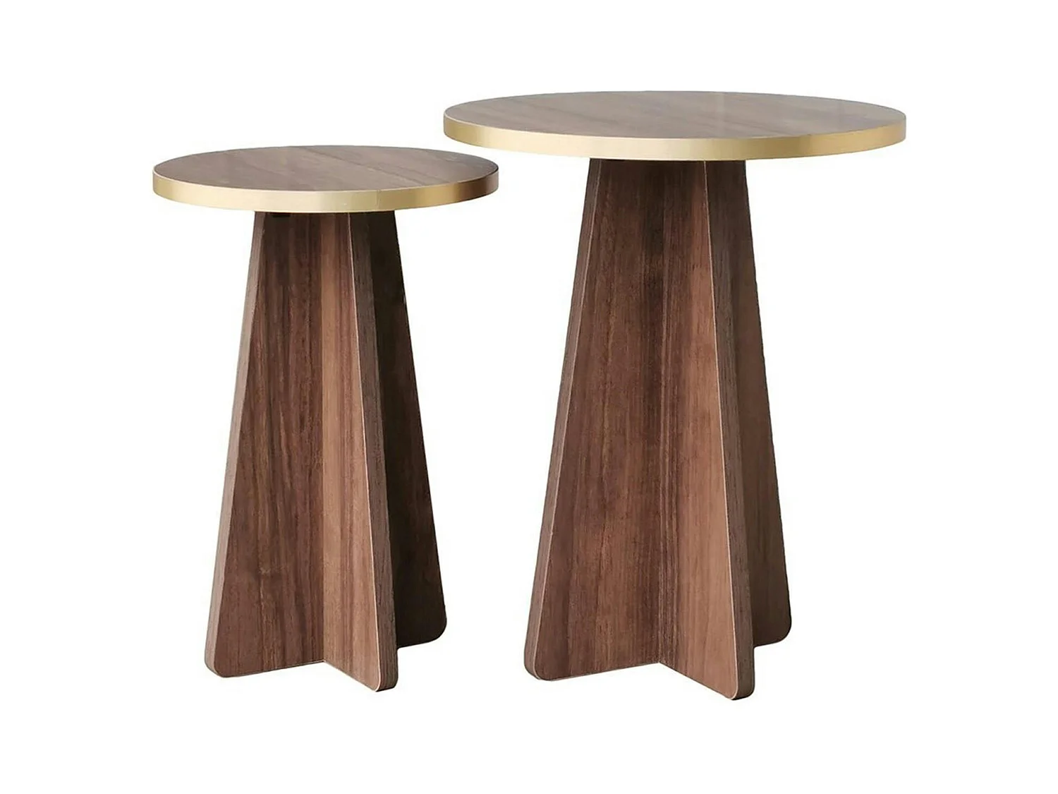 Bout de canapé moderne effet noyer - pieds trapèze, 2 pièces MARFA