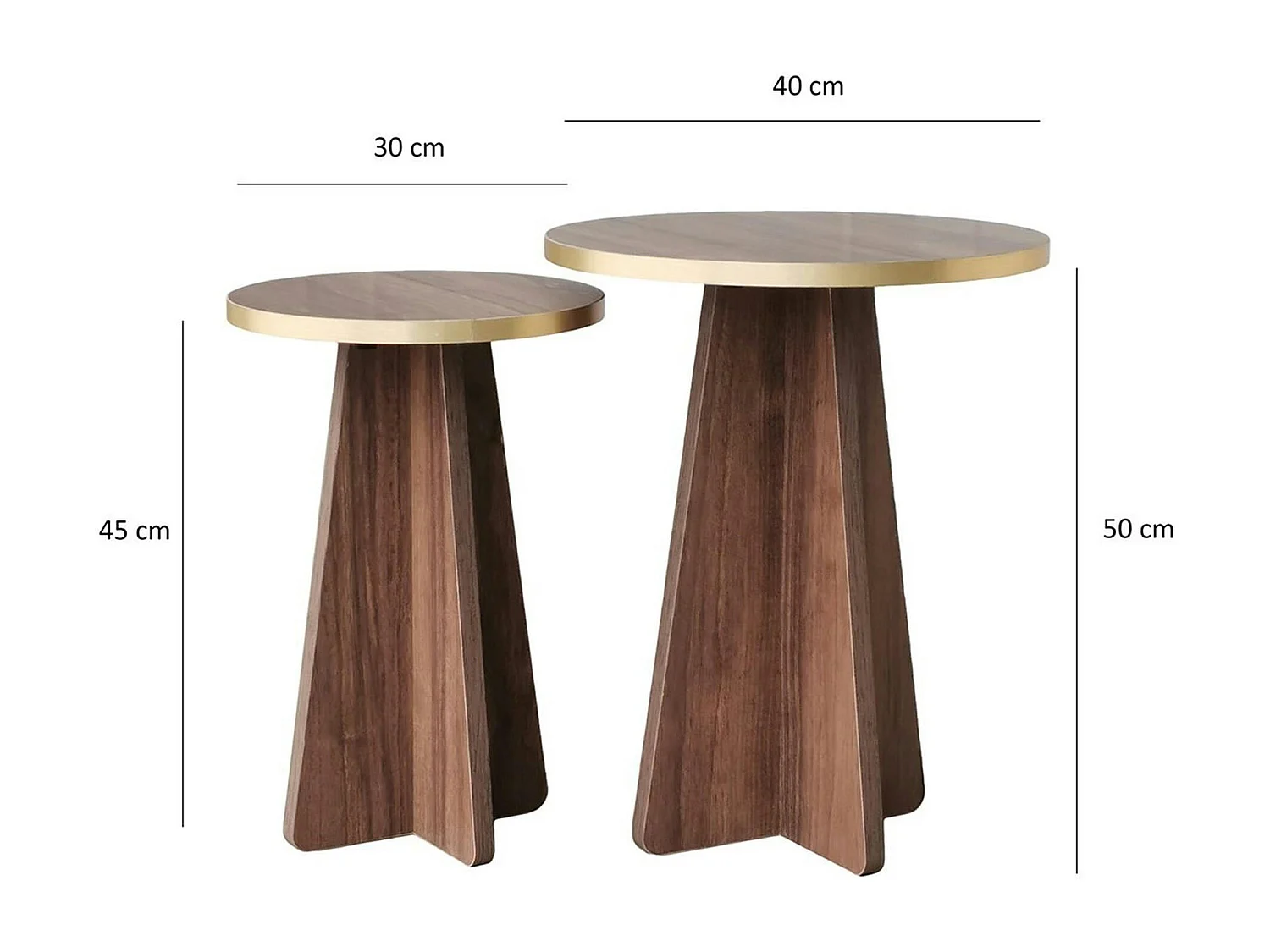 Bout de canapé moderne effet noyer - pieds trapèze, 2 pièces MARFA