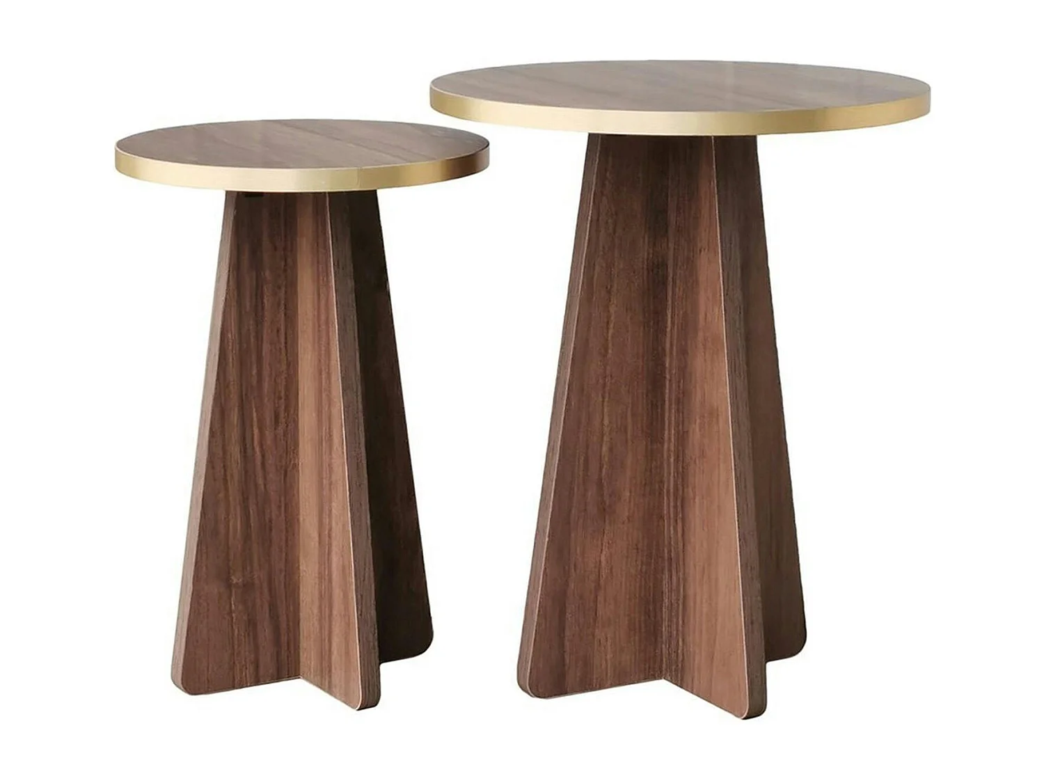 Bout de canapé moderne effet noyer - pieds trapèze, 2 pièces MARFA