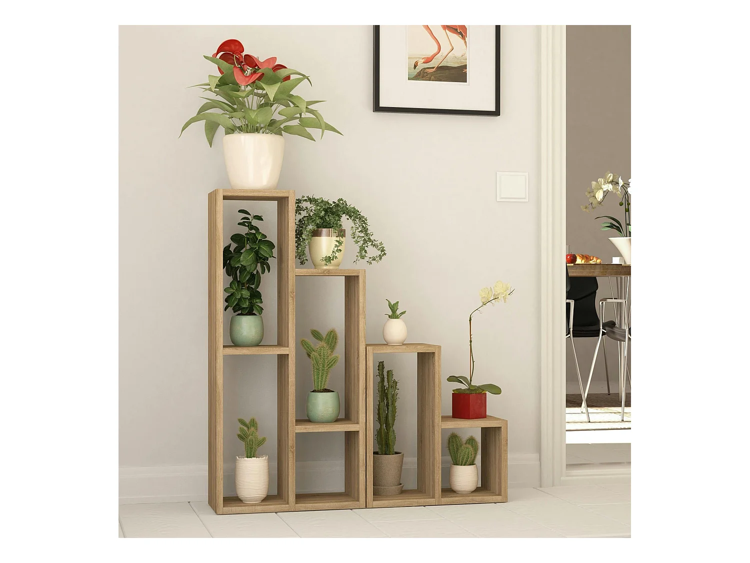 Bibliothèque escalier effet chêne à niches ouvertes MARFA