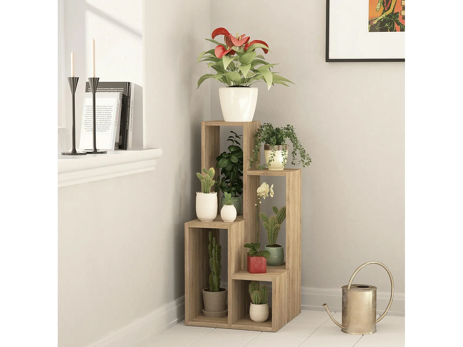 Bibliothèque escalier effet chêne à niches ouvertes MARFA