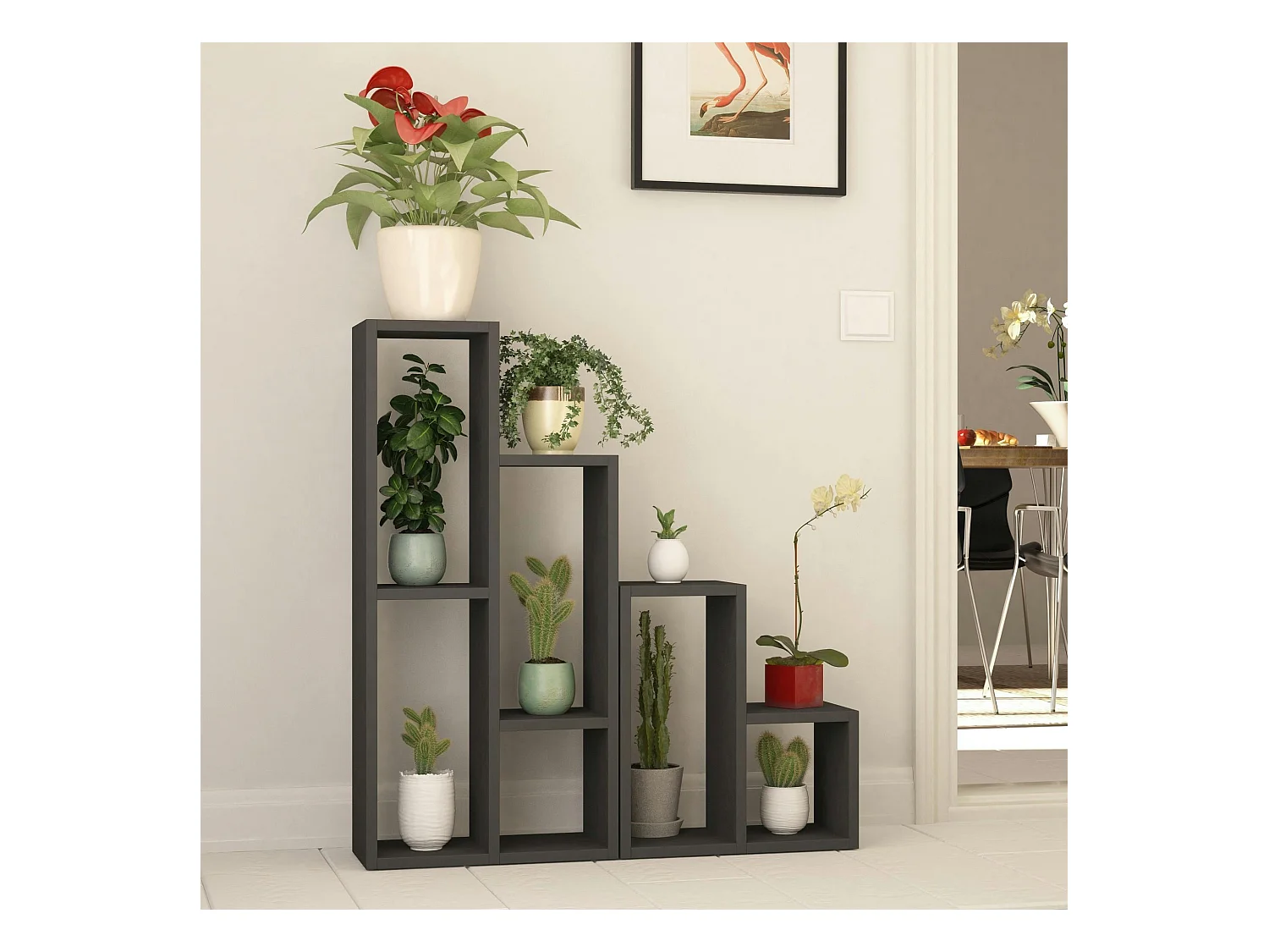 Bibliothèque escalier gris foncé à niches ouvertes MARFA