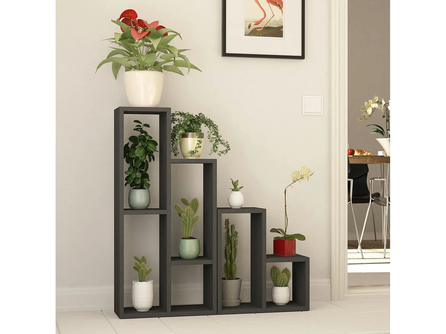 Bibliothèque escalier gris foncé à niches ouvertes MARFA