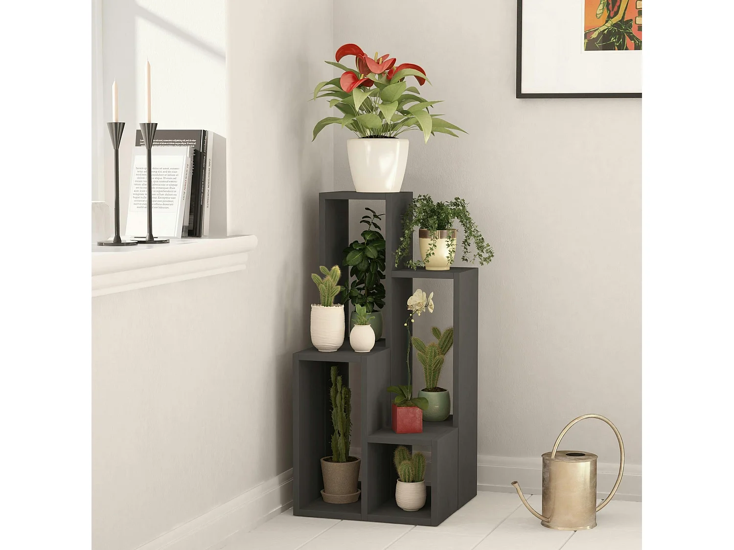 Bibliothèque escalier gris foncé à niches ouvertes MARFA