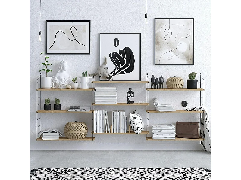 Etagère murale effet chêne clair structure métal noir JENA