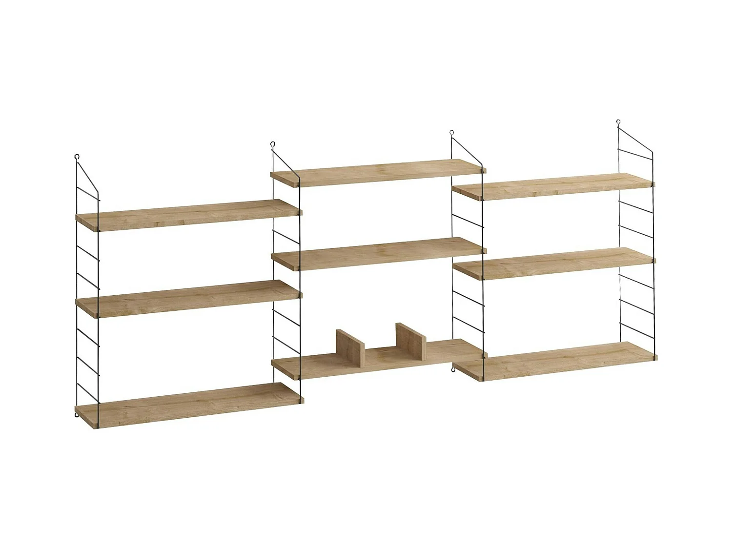 Etagère murale effet chêne clair structure métal noir JENA