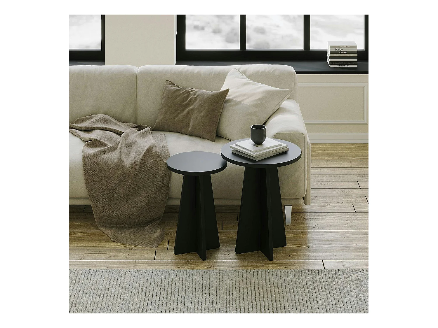 Bout de canapé noir pieds trapèze - 2 pièces MARFA