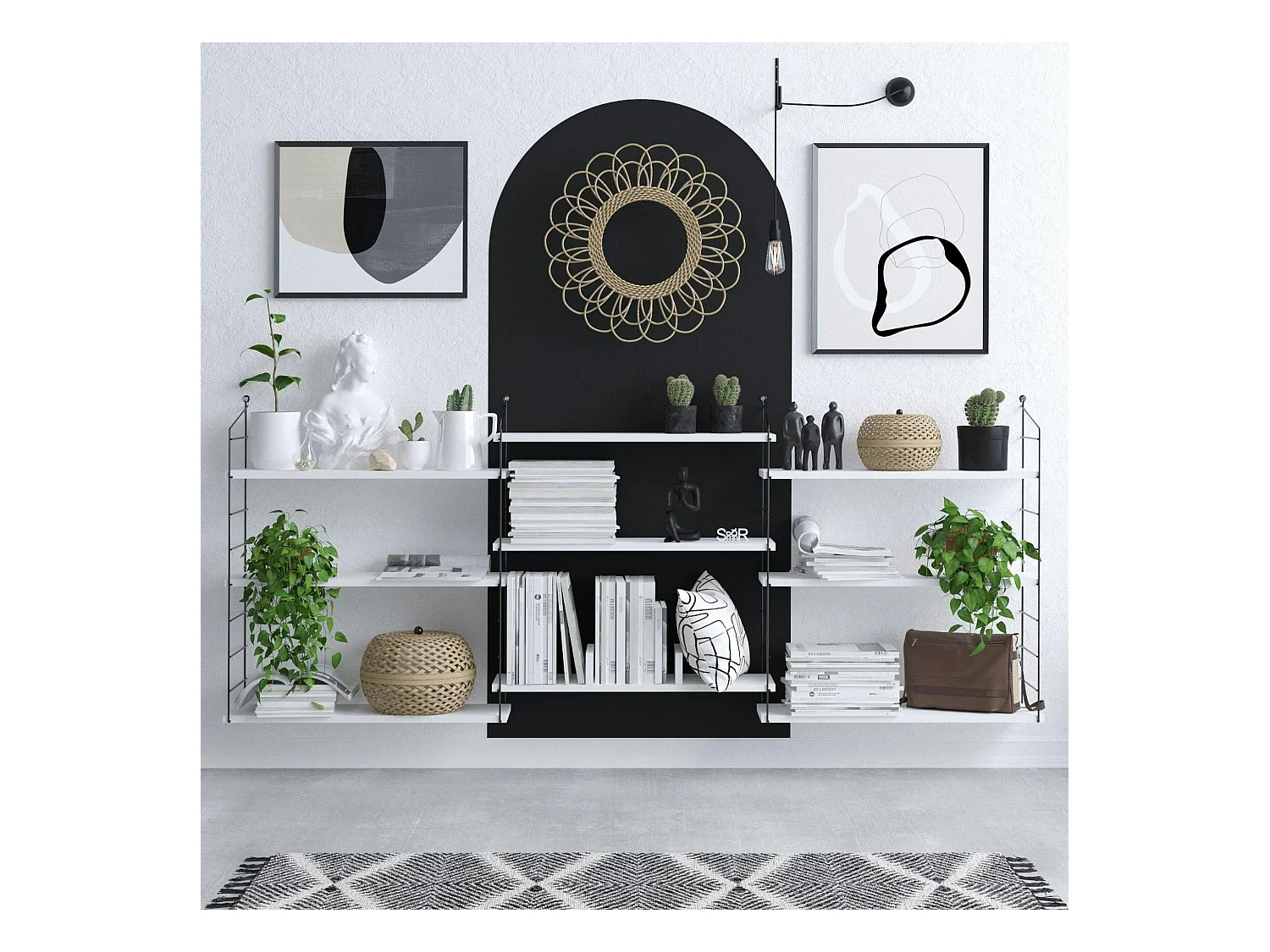 Etagère murale blanche structure métal noir JENA