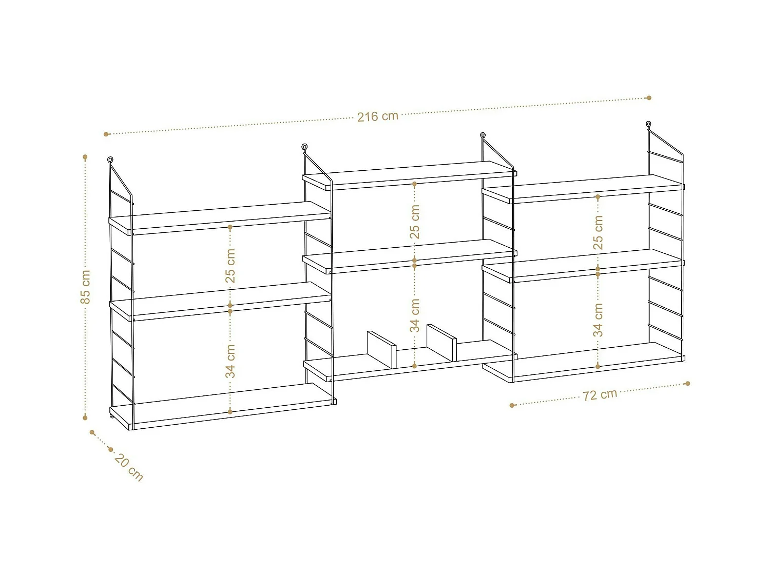 Etagère murale blanche structure métal noir JENA
