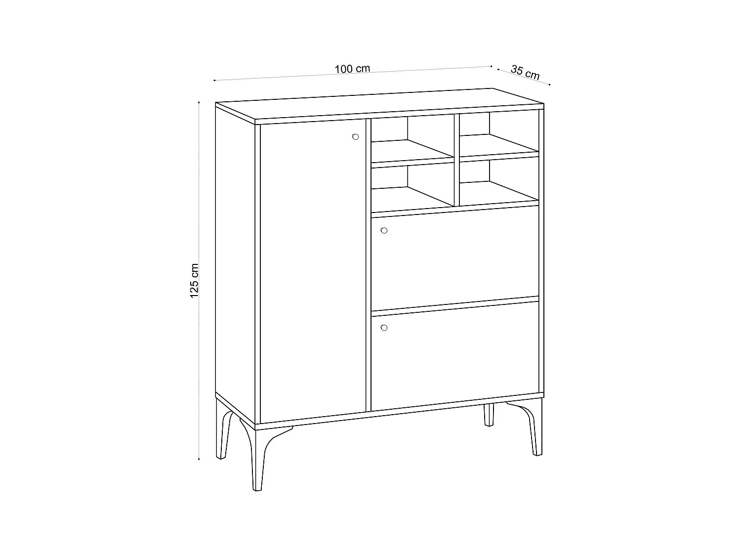 Buffet haut moderne effet chêne - 4 niches JENA