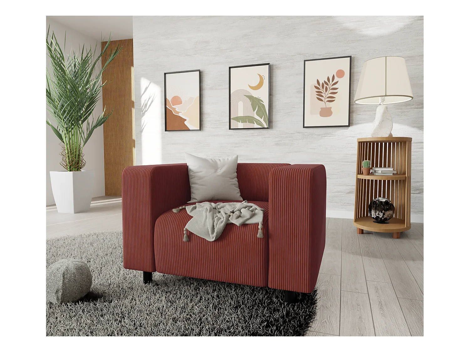 Ensemble de sièges moderne 3+1 en velours côtelé terracotta avec assise confortable THORA