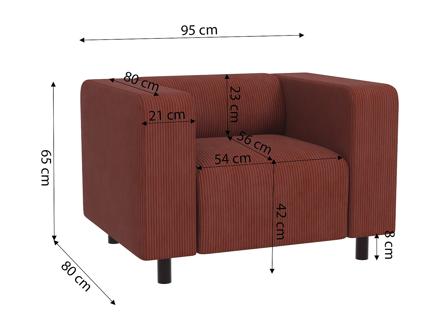 Ensemble de sièges moderne 3+1 en velours côtelé terracotta avec assise confortable THORA