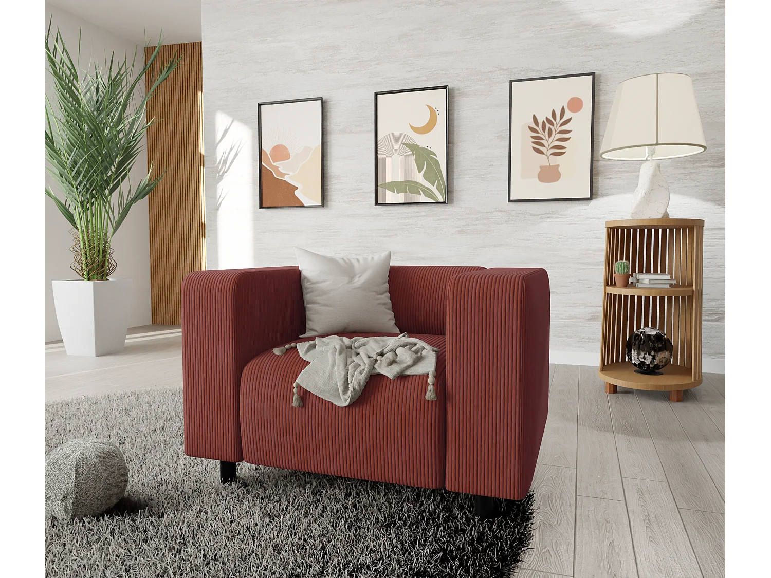 Ensemble de sièges moderne 3+1 en velours côtelé terracotta avec assise confortable THORA