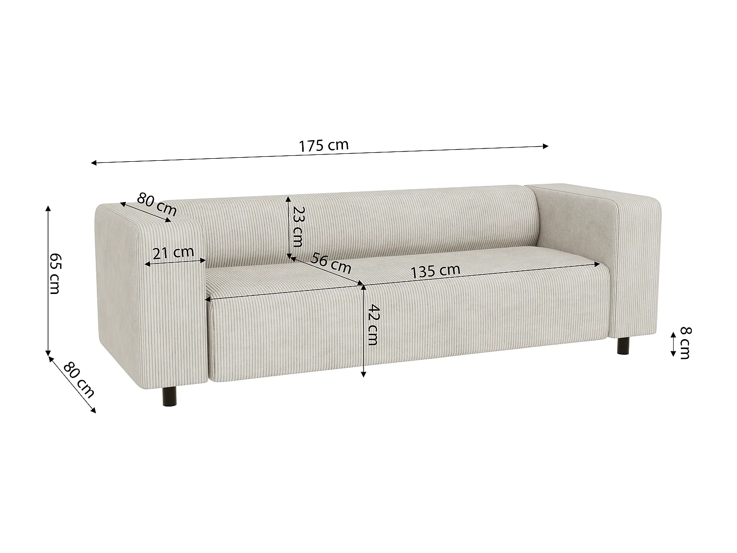 Ensemble de sièges moderne 3+1 en velours côtelé beige avec assise confortable THORA