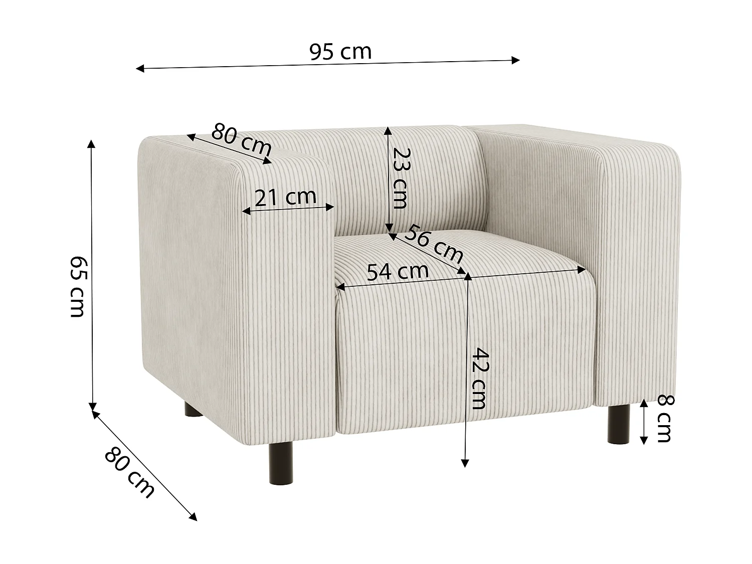Ensemble de sièges moderne 3+1 en velours côtelé beige avec assise confortable THORA