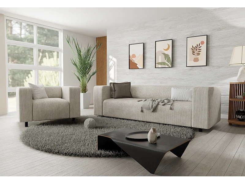 Ensemble de sièges moderne 3+1 en velours côtelé beige avec assise confortable THORA