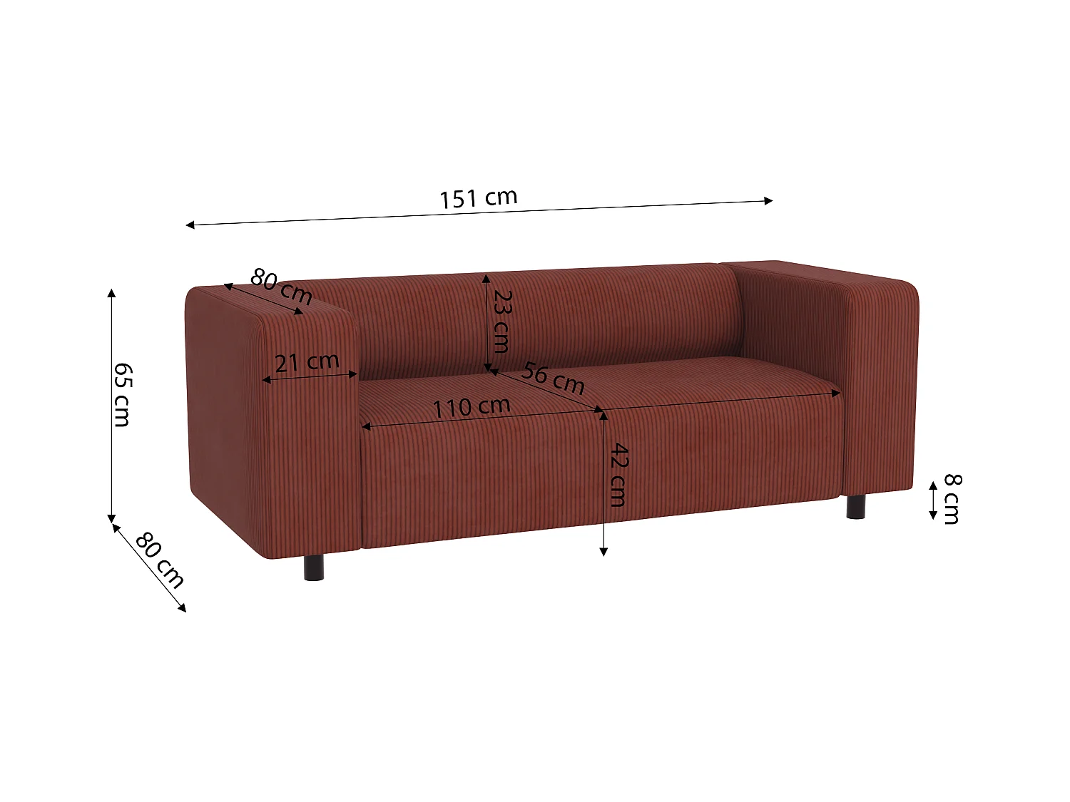 Ensemble de sièges moderne 2+1 en velours côtelé terracotta avec assise confortable THORA