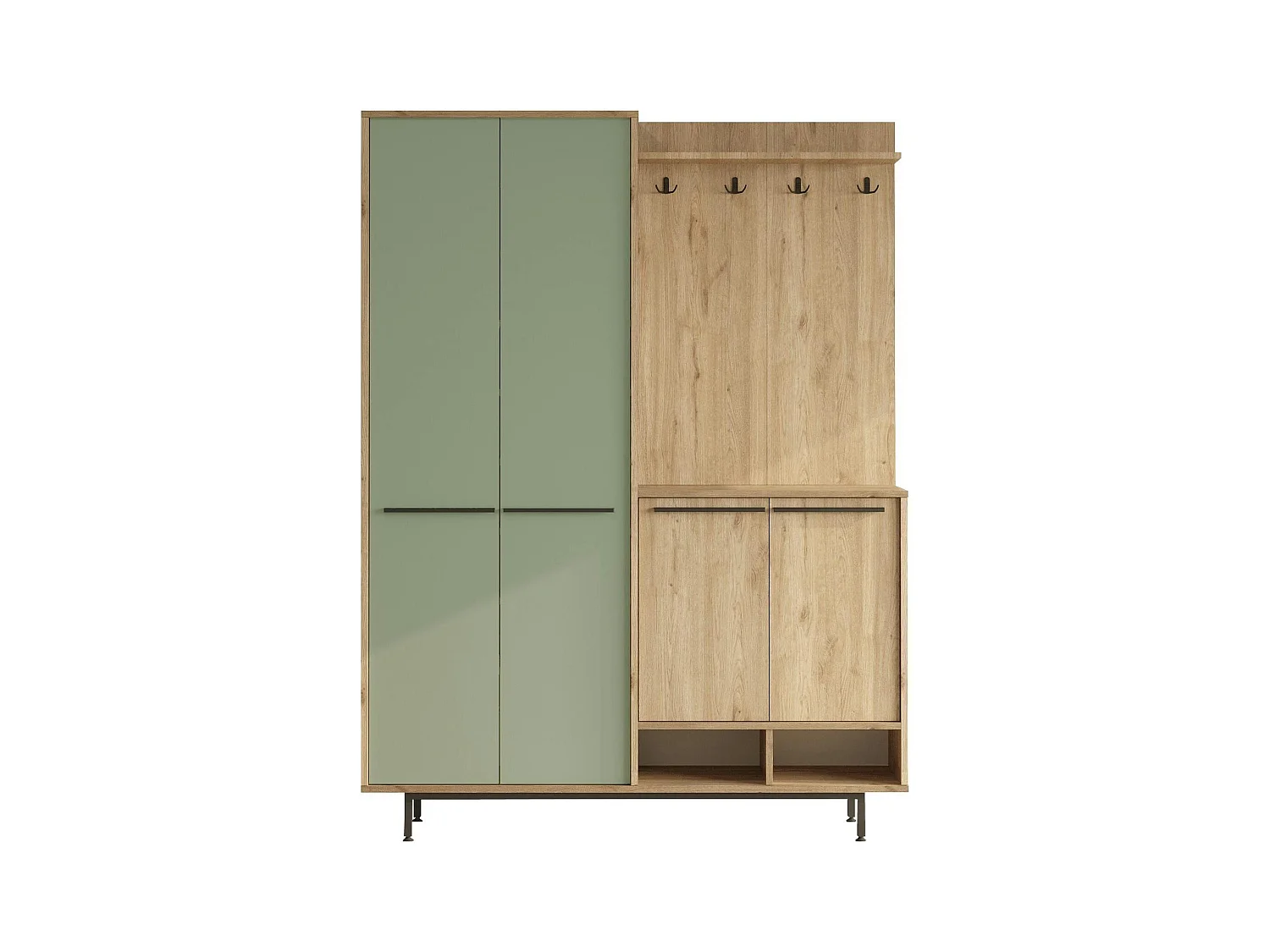 Meuble d'entrée avec rangement - vert sauge et effet chêne JENA