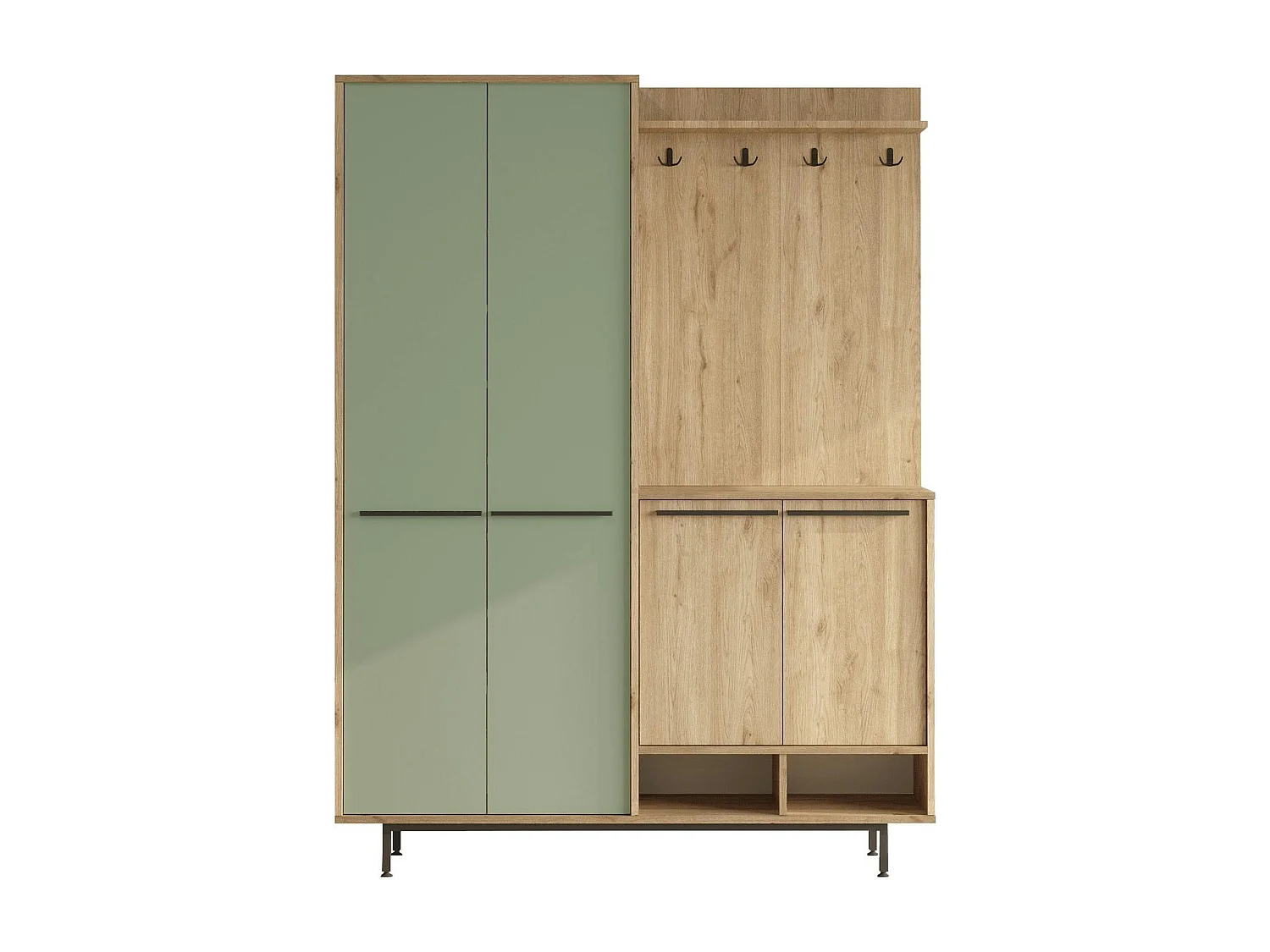 Meuble d'entrée avec rangement - vert sauge et effet chêne JENA