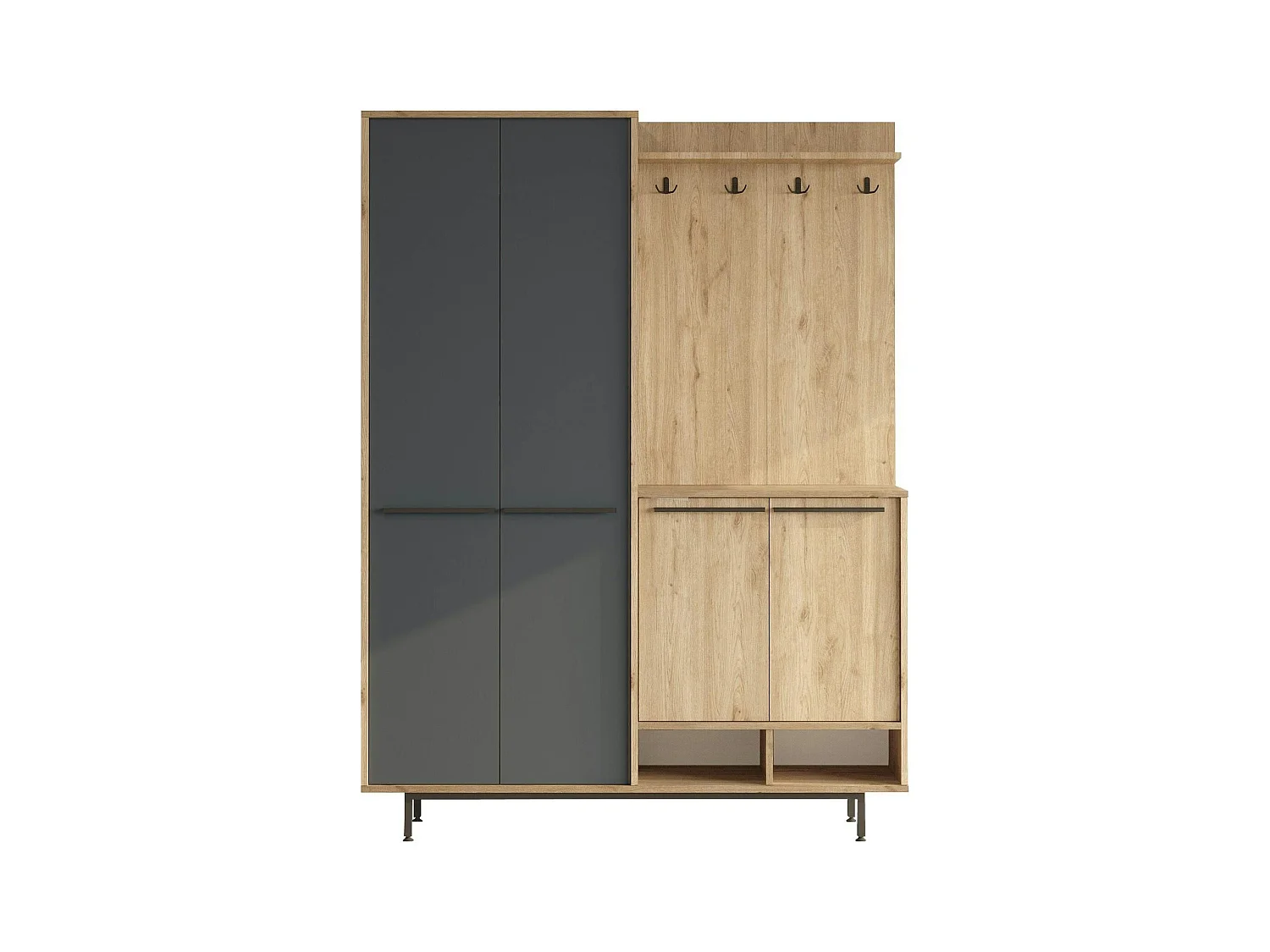 Meuble d'entrée avec rangement - anthracite et effet chêne JENA