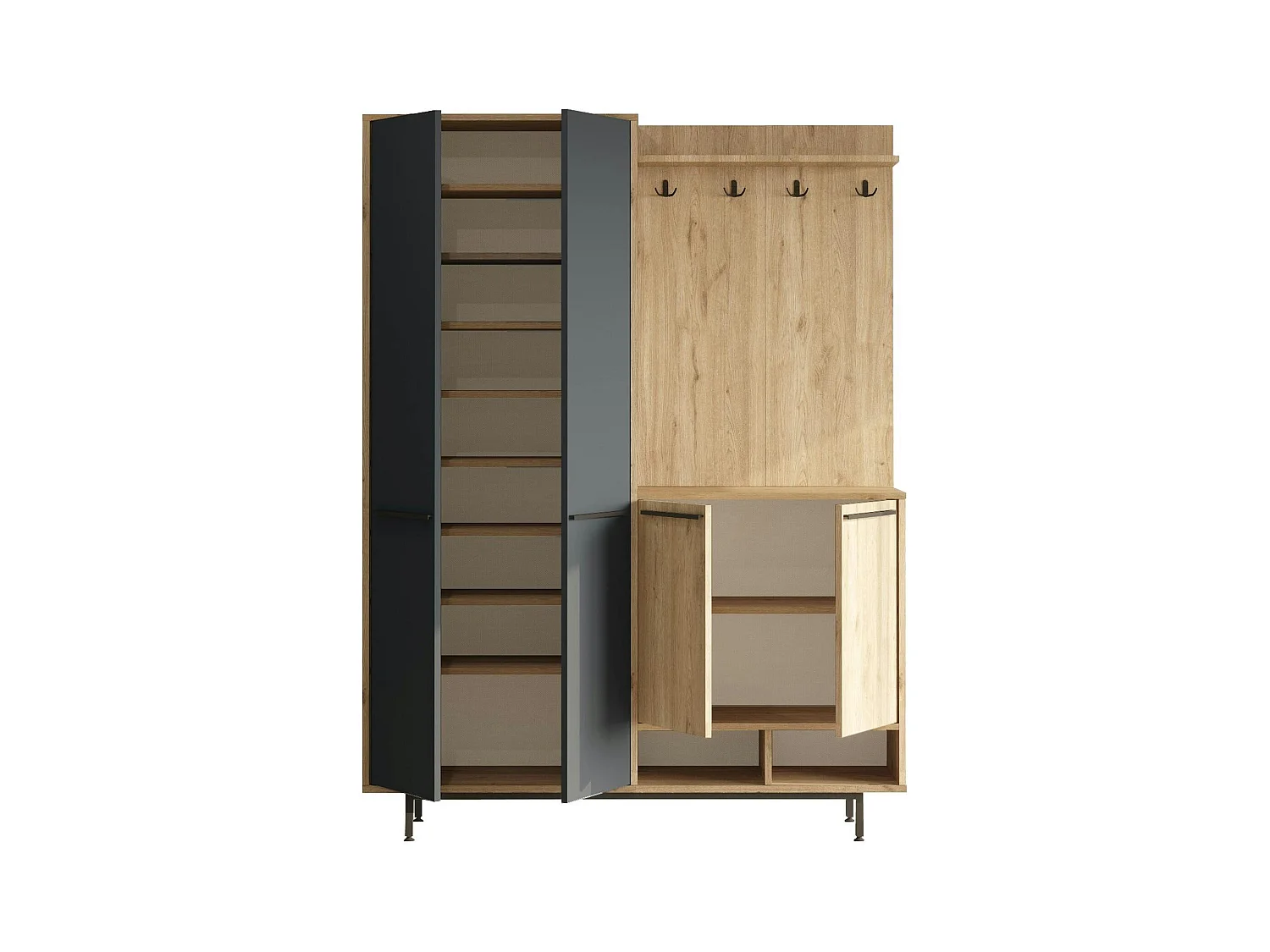 Meuble d'entrée avec rangement - anthracite et effet chêne JENA