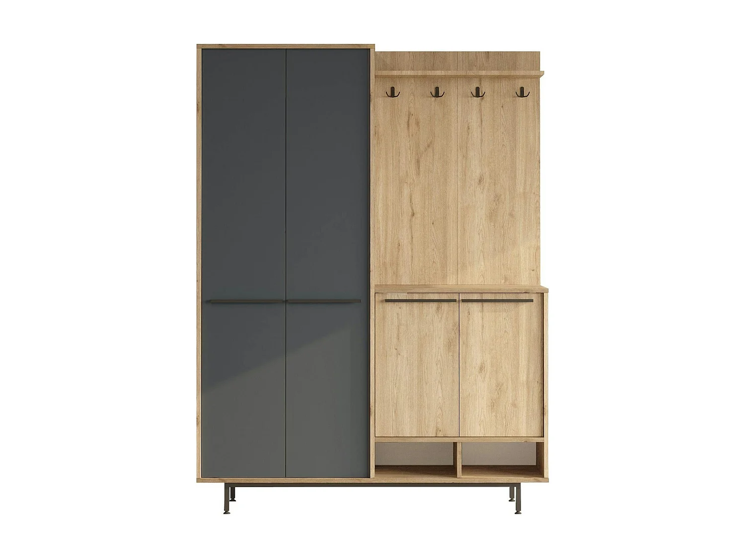 Meuble d'entrée avec rangement - anthracite et effet chêne JENA