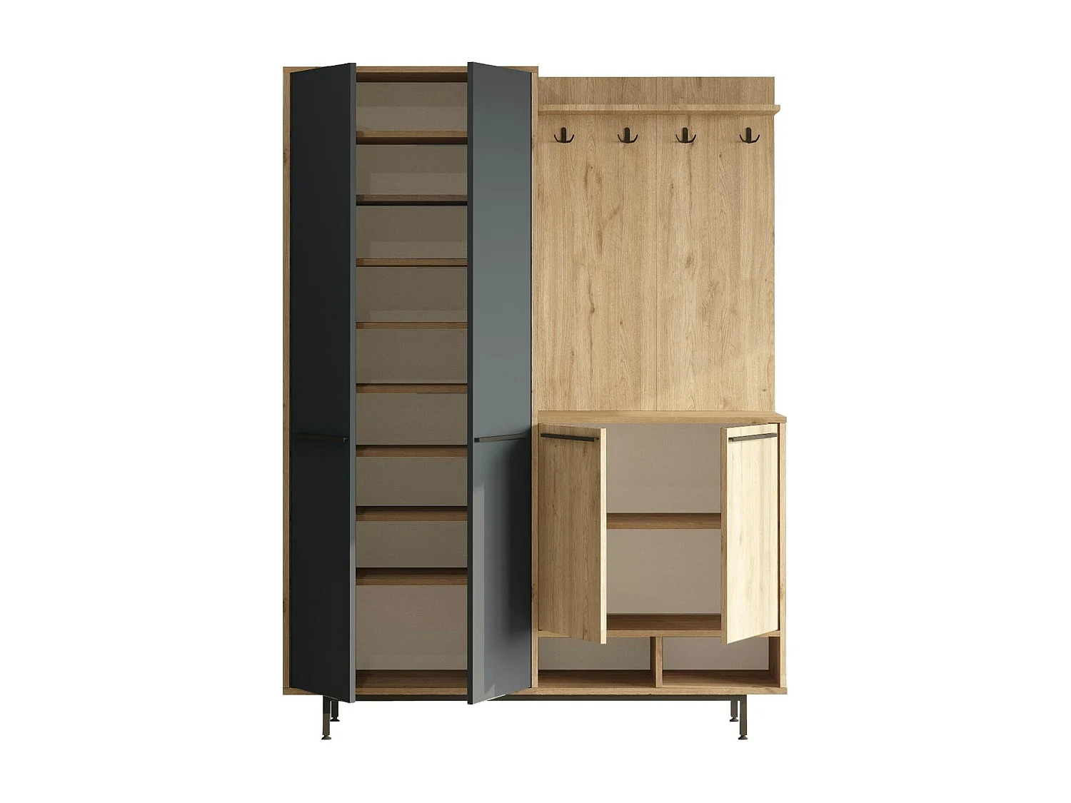 Meuble d'entrée avec rangement - anthracite et effet chêne JENA