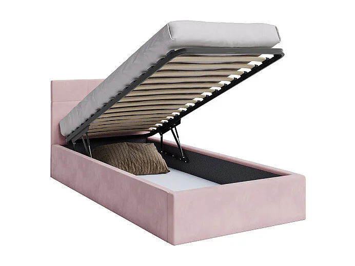 Lit coffre RINO 90 x 200 cm - Sommier inclus Rose pâle
