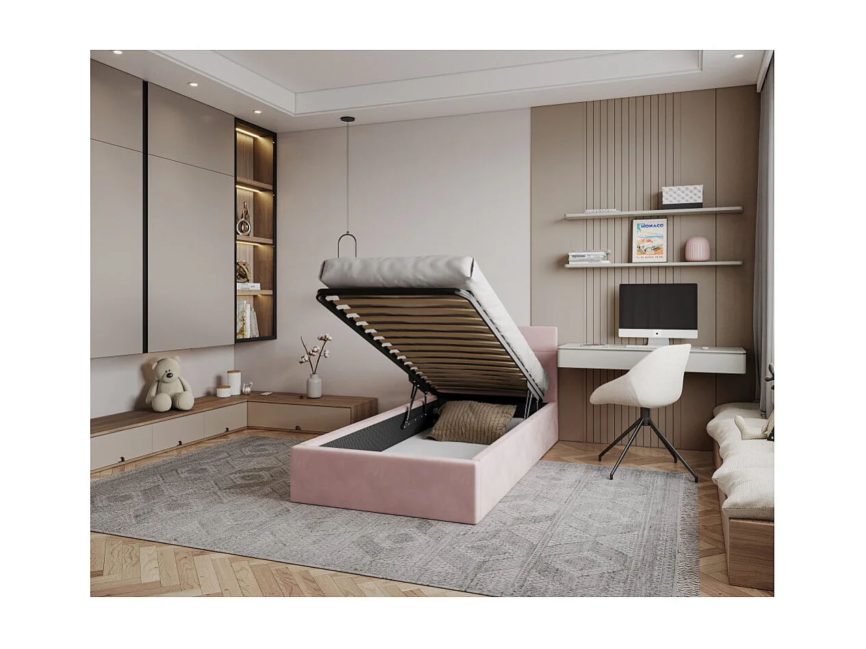 Lit coffre RINO 90 x 200 cm - Sommier inclus Rose pâle