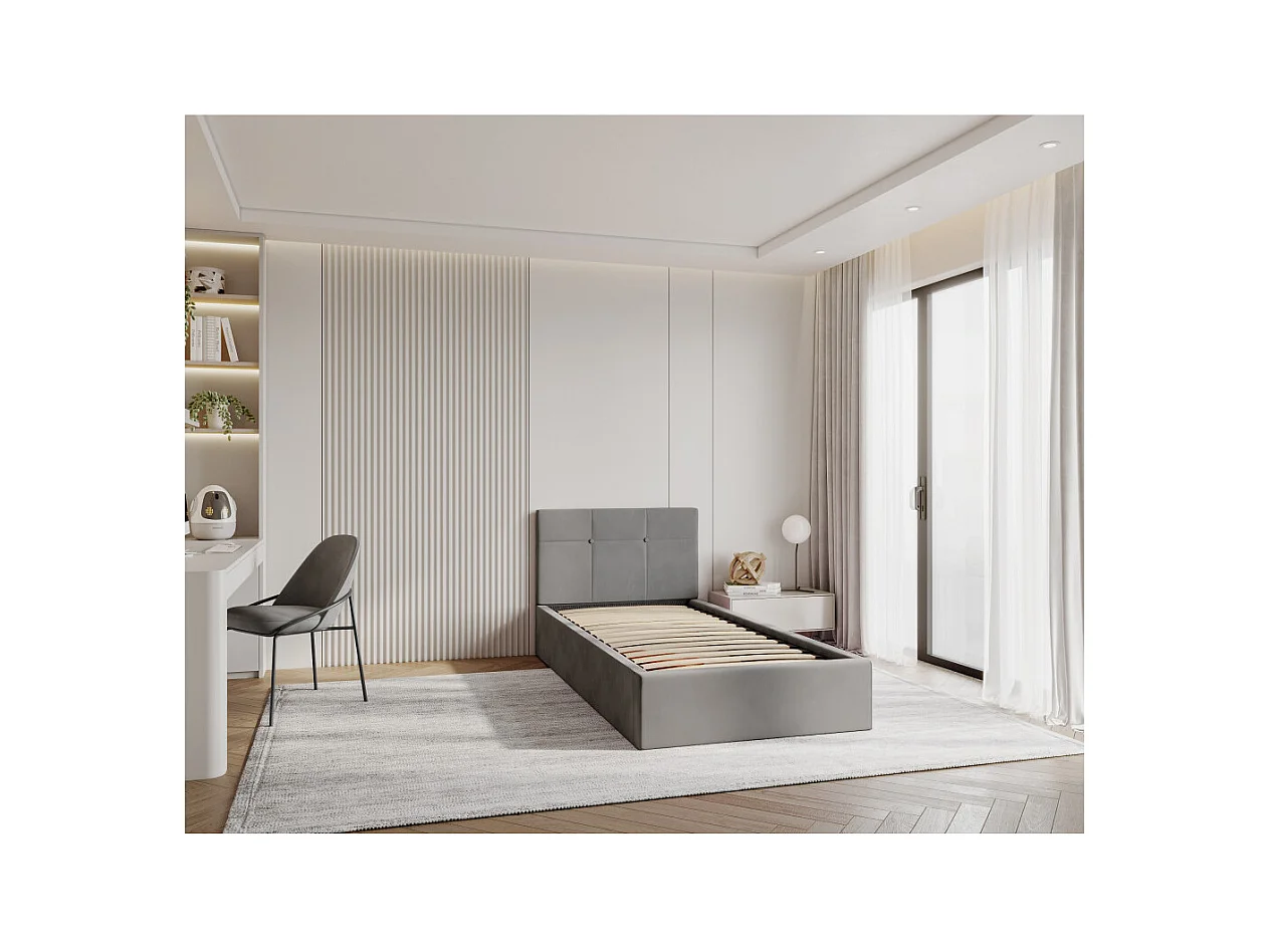 Lit coffre RINO 90 x 200 cm - Sommier inclus Gris foncé