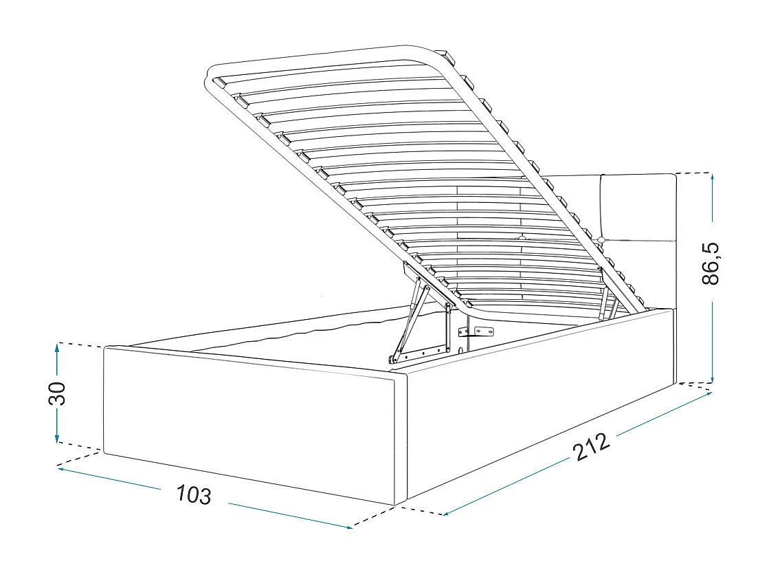 Lit coffre RINO 90 x 200 cm - Sommier inclus Gris foncé