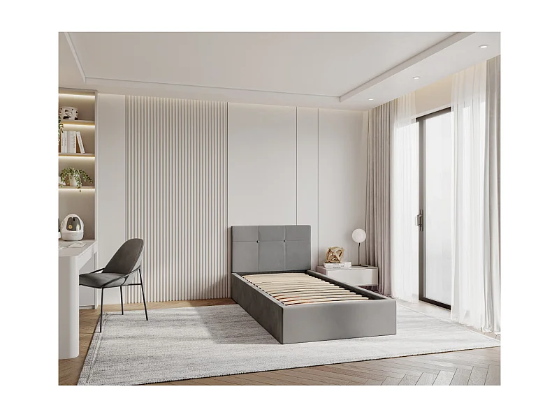 Lit coffre RINO 90 x 200 cm - Sommier inclus Gris foncé